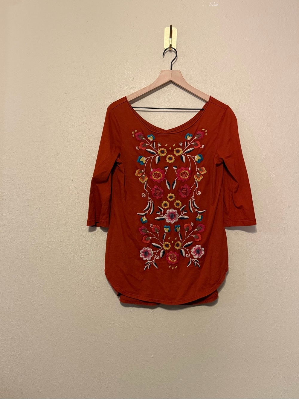 Johnny Was Embroidered Shirt Floral Burnt Orange Size Small
